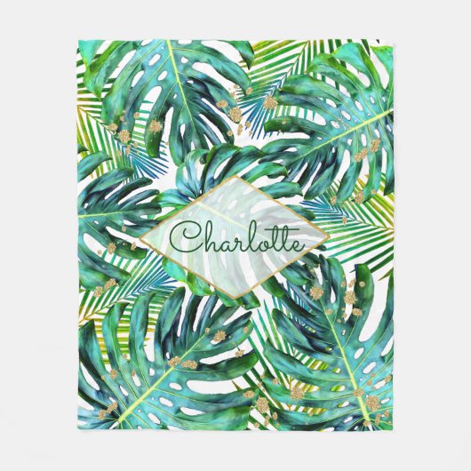 Couverture Polaire Parties scintillant Motif d'or Tropical Palm Leaf (Devant)