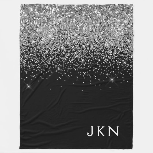 Couverture Polaire Parties scintillant noire argent Monogramme Nom de (Devant)