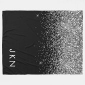Couverture Polaire Parties scintillant noire argent Monogramme Nom de (Devant (Horizontal))