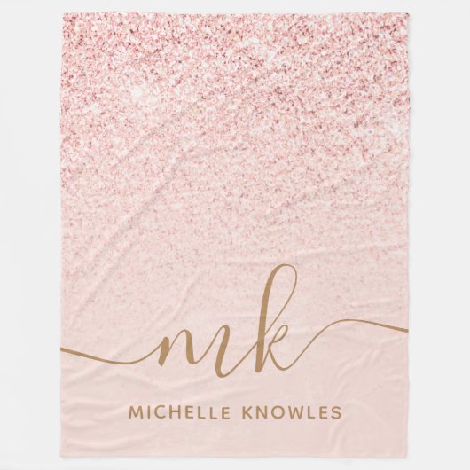 Couverture Polaire Parties scintillant or Rose tendance Initiales fan (Devant)