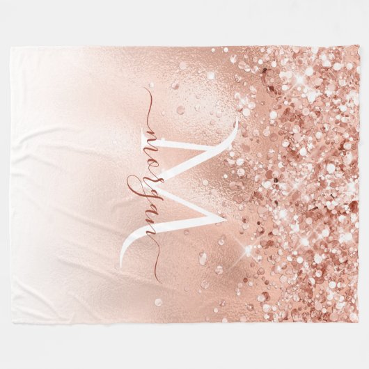Couverture Polaire Parties scintillant Peach Rose or Monogramme (Devant (Horizontal))