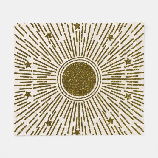 Couverture Polaire Parties scintillant rétro, soleil doré avec rayons (Devant (Horizontal))