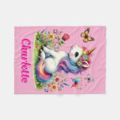 Couverture Polaire Parties scintillant rose licorne fleurs sauvages d (Devant (Horizontal))