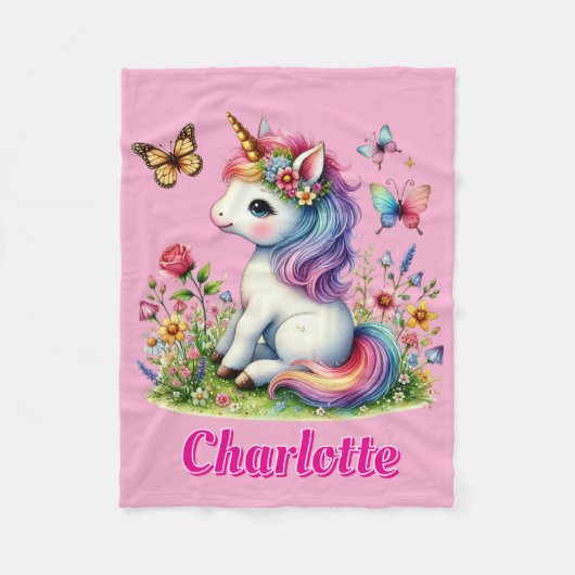 Couverture Polaire Parties scintillant rose licorne fleurs sauvages d (Devant)