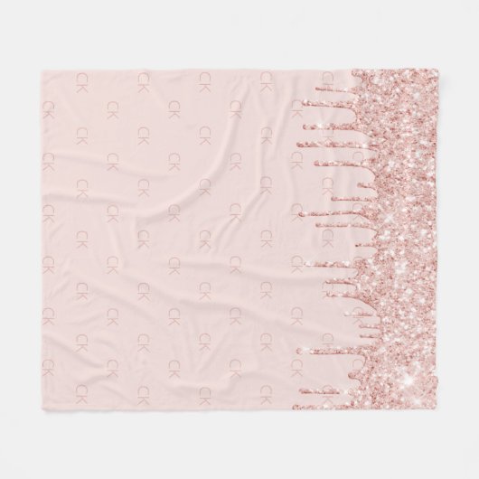 Couverture Polaire parties scintillant rose or rose monogramme initia (Devant (Horizontal))