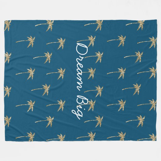Couverture Polaire Parties scintillant Tropical Blue Gold Palm Trees (Devant (Horizontal))