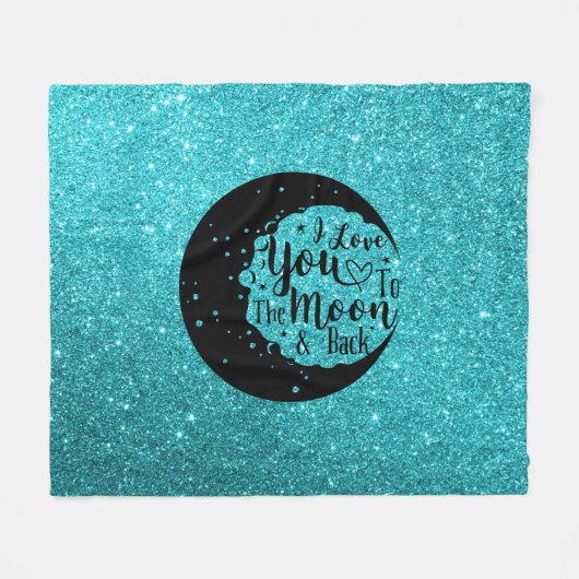 Couverture Polaire Parties scintillant turquoise | Je T'Aime À La Lun (Devant (Horizontal))