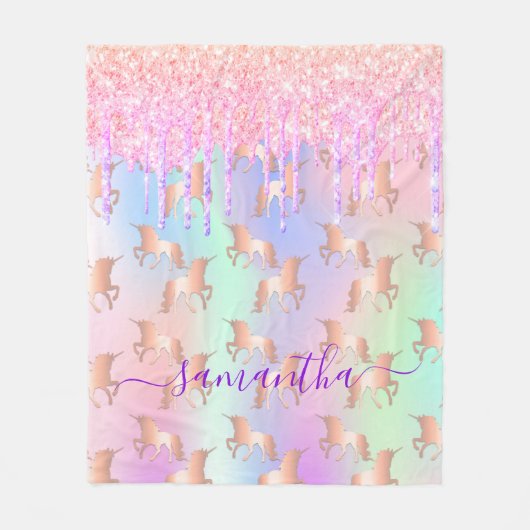Couverture Polaire Parties scintillant Unicorn goutte rose nom hologr (Devant)