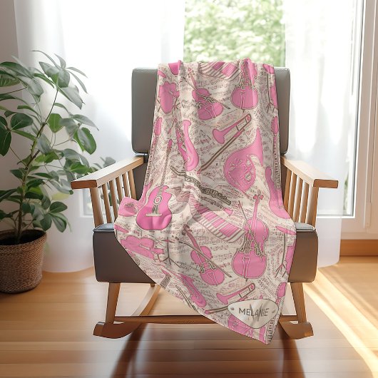 Couverture Polaire Partition et instruments de musique rose/ivoire ID