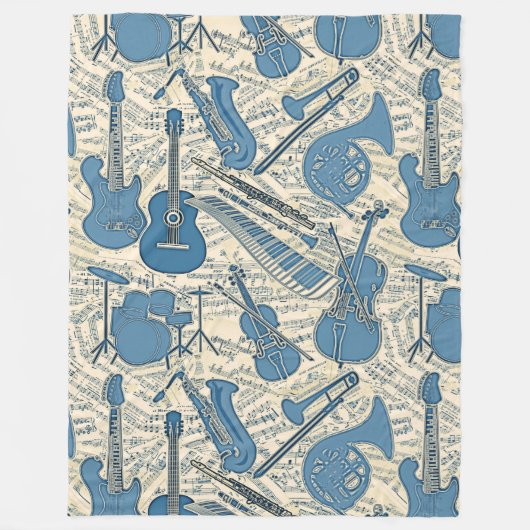 Couverture Polaire Partition Musique et instruments Blue/Ivory ID481 (Devant)
