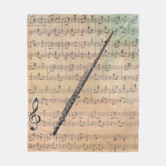 Couverture Polaire Partition vintage avec flute (Devant)