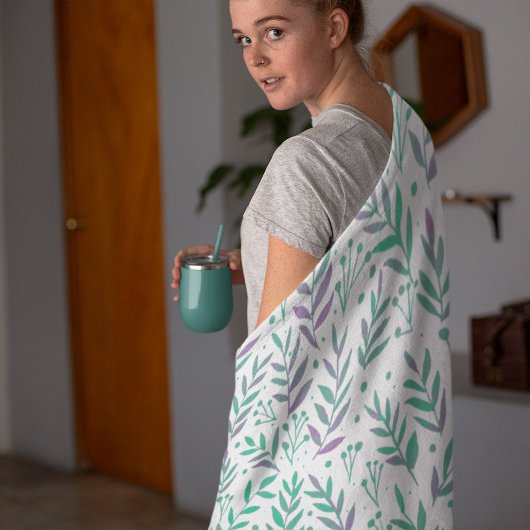 Couverture Polaire Pastel aquarelle branches pourpre et vert