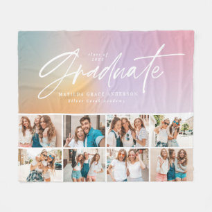 Couverture Polaire Pastel arc-en-ciel girly multi photo diplômé