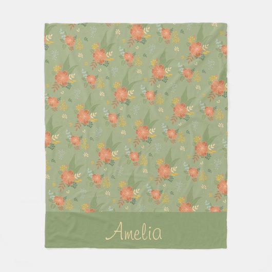Couverture Polaire Pastel beige vert menthe fleuri rayure motif (Devant)