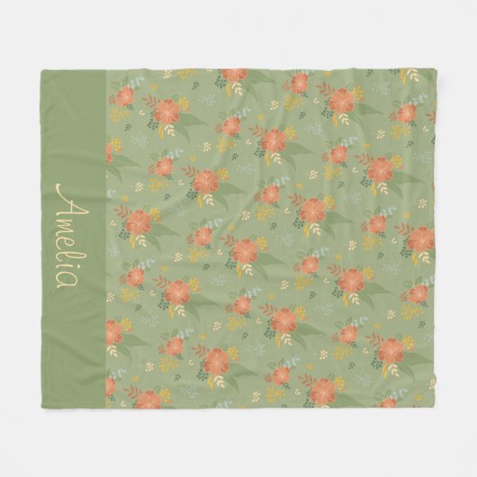 Couverture Polaire Pastel beige vert menthe fleuri rayure motif (Devant (Horizontal))