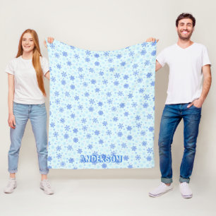 Couverture Polaire Pastel Blue Baby Blue Snowflakes Neige Nom personn