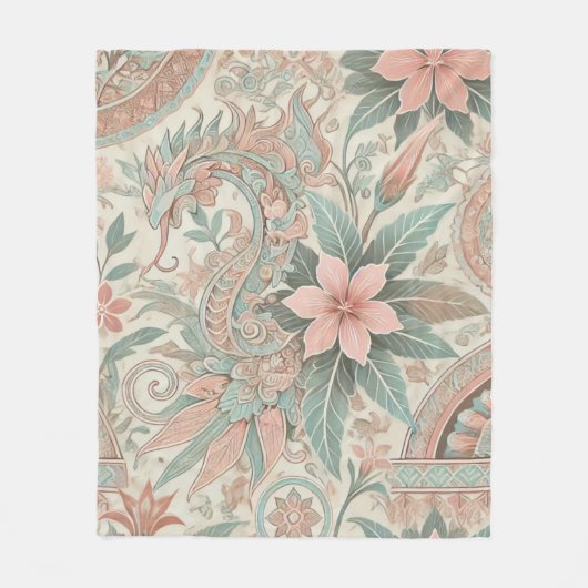 Couverture Polaire Pastel Blue Rose Boho Floral Batik Aquarelle (Devant)