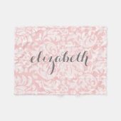 Couverture Polaire Pastel Coral et Grey Damask Nom du script (Devant (Horizontal))