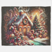 Couverture Polaire Pastel Dessin Noël Maison en pain d'épices (Devant (Horizontal))