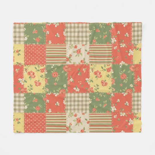 Couverture Polaire Pastel Floral Patchwork Picnic Pattern (2) (Devant (Horizontal))