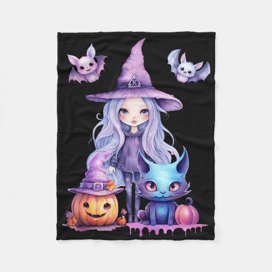 Couverture Polaire Pastel Halloween Witch Chat Citrouille Pastelcore (Devant)