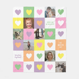 Couverture Polaire Pastel Heart Checkerboard Couple's Photo Gift
