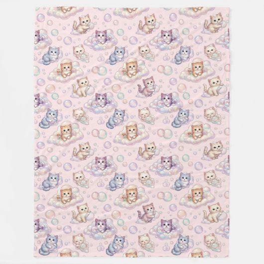 Couverture Polaire Pastel Kitten & Soap Bubble Sans Couture (Devant)