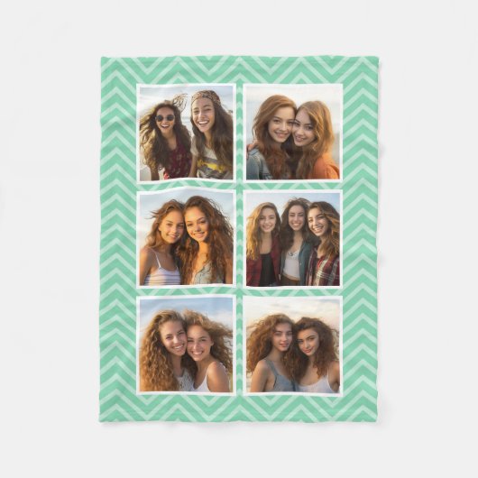 Couverture Polaire Pastel Mint Chevron Motif Trendy 6 Photo Collage (Devant)