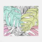 Couverture Polaire Pastel monstera feuille de palmier aquarelle tropi (Devant (Horizontal))