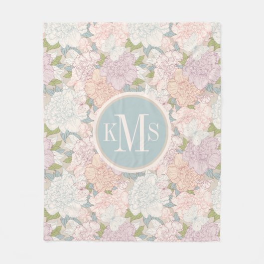 Couverture Polaire Pastel Peony & Butterfly Flower Motif (Devant)