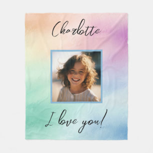 Couverture Polaire Pastel Photo personnalisée "I Love You" Nom person