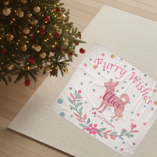 Couverture Polaire Pastel Pink Christmas - Chihuahua Custom Name