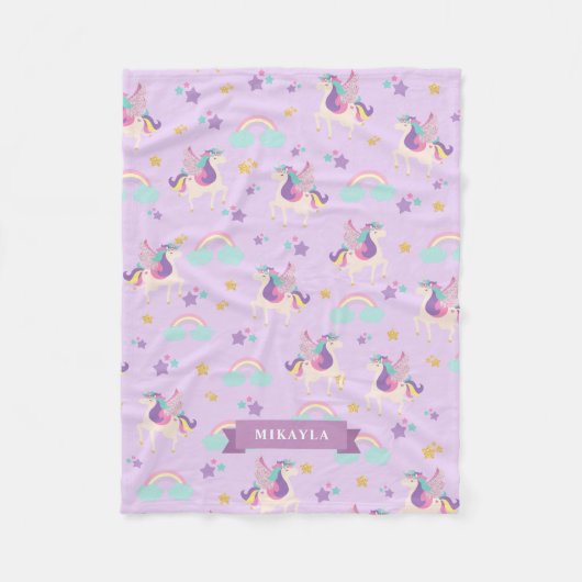 Couverture Polaire Pastel Purple| Cute Motif de l'Unicorne arc-en-cie (Devant)