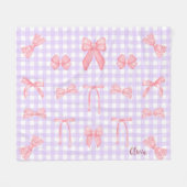 Couverture Polaire Pastel Purple En vichy & Pink Bow Fleece Blanche (Devant (Horizontal))