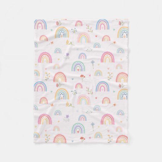 Couverture Polaire Pastel Rainbows Girly Fleurs sauvages & Coeurs (Devant)