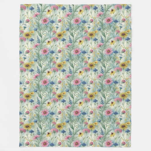 Couverture Polaire Pastel Rose Sage Vert Fleurs sauvages Boho Vibes (Devant)