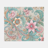 Couverture Polaire Pastel Rose Turquoise Boho Batik Aquarelle Florale (Devant (Horizontal))