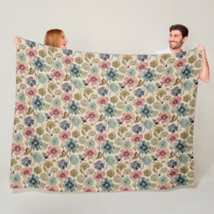Couverture Polaire Pastel Turquoise et Fleurs Mauve Vintage Moderne