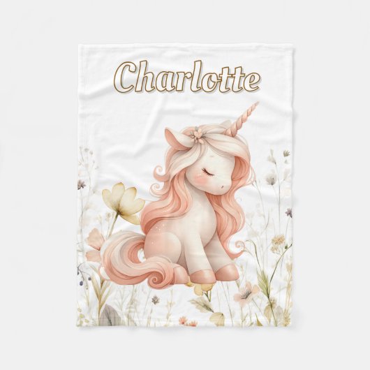 Couverture Polaire Pastel Whimsical unicorn fleur sauvage (Devant)