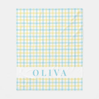 Couverture Polaire Pastel Yellow Blue Plaid Custom Name