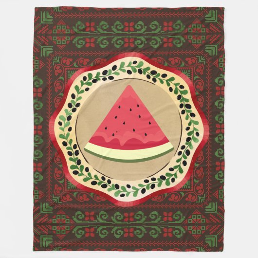 Couverture Polaire pastèque sur plaque d'olive avec tatreez palestini (Devant)