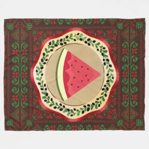 Couverture Polaire pastèque sur plaque d'olive avec tatreez palestini