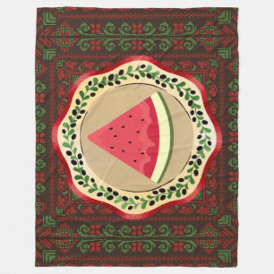 Couverture Polaire pastèque sur plaque d'olive avec tatreez palestini