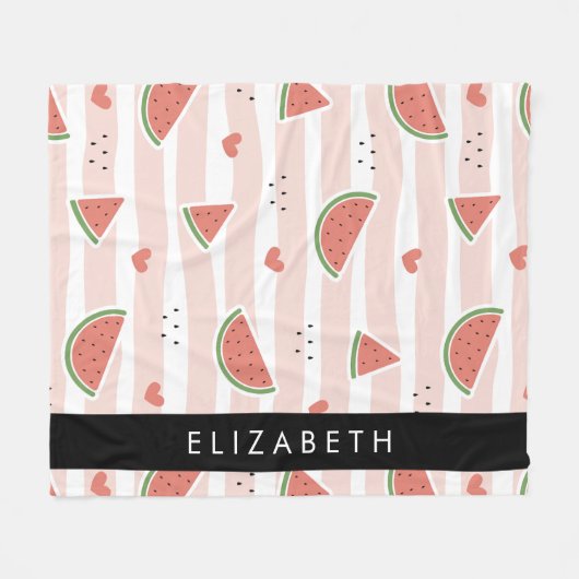 Couverture Polaire Pastèques Rouges, Coeurs, Bandes, Votre Nom (Devant (Horizontal))