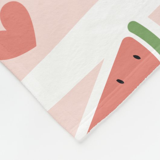 Couverture Polaire Pastèques Rouges, Coeurs, Bandes, Votre Nom (Coin)