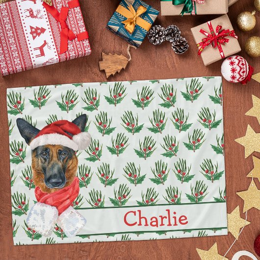 Couverture Polaire Pasteur allemand de Noël avec le nom du chien
