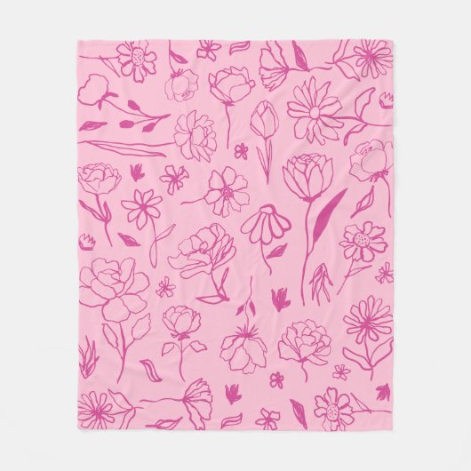 Couverture Polaire Pat d'encre végétale Abstraite rose Fuchsia (Devant)