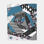 Couverture Polaire patchwork bleu, populaire, patchwork, folle, rusti (Devant)