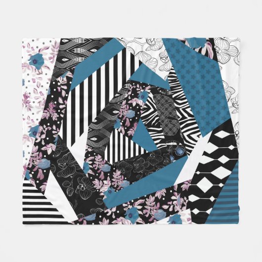 Couverture Polaire patchwork bleu, populaire, patchwork, folle, rusti (Devant (Horizontal))
