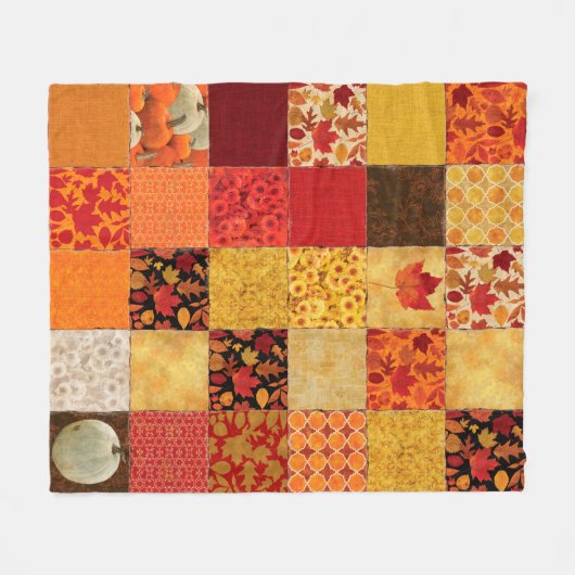 Couverture Polaire Patchwork Brown Orange d'automne (Devant (Horizontal))